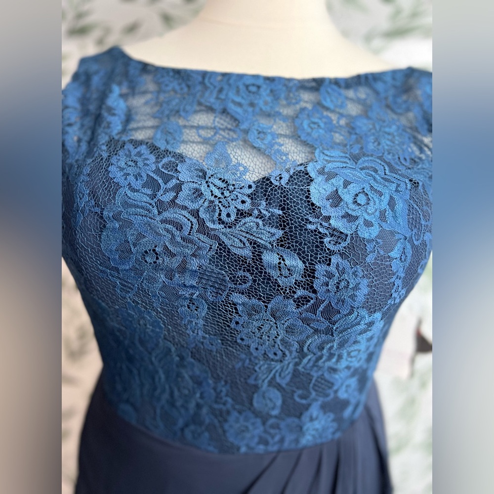 Elegant High Neck Lace Chiffon Bridesmaid WeddingGuest Evening Gown Sz XL NWT #7 - Picture 10 of 14